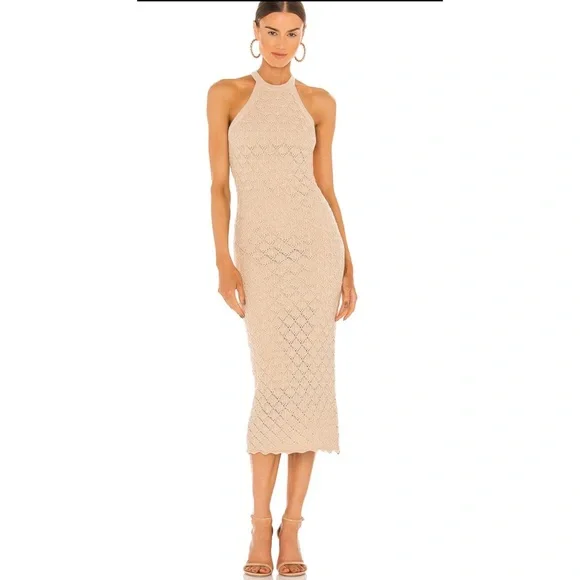 Alice + Olivia Women's Lulu Halter Midi Dress - Sand - Size Large